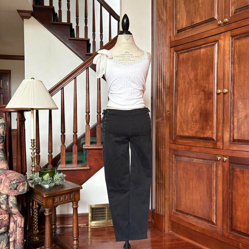Express Vintage Lace Up Black Legging Ankle Pants Jeans Fitted Rockstar Grunge